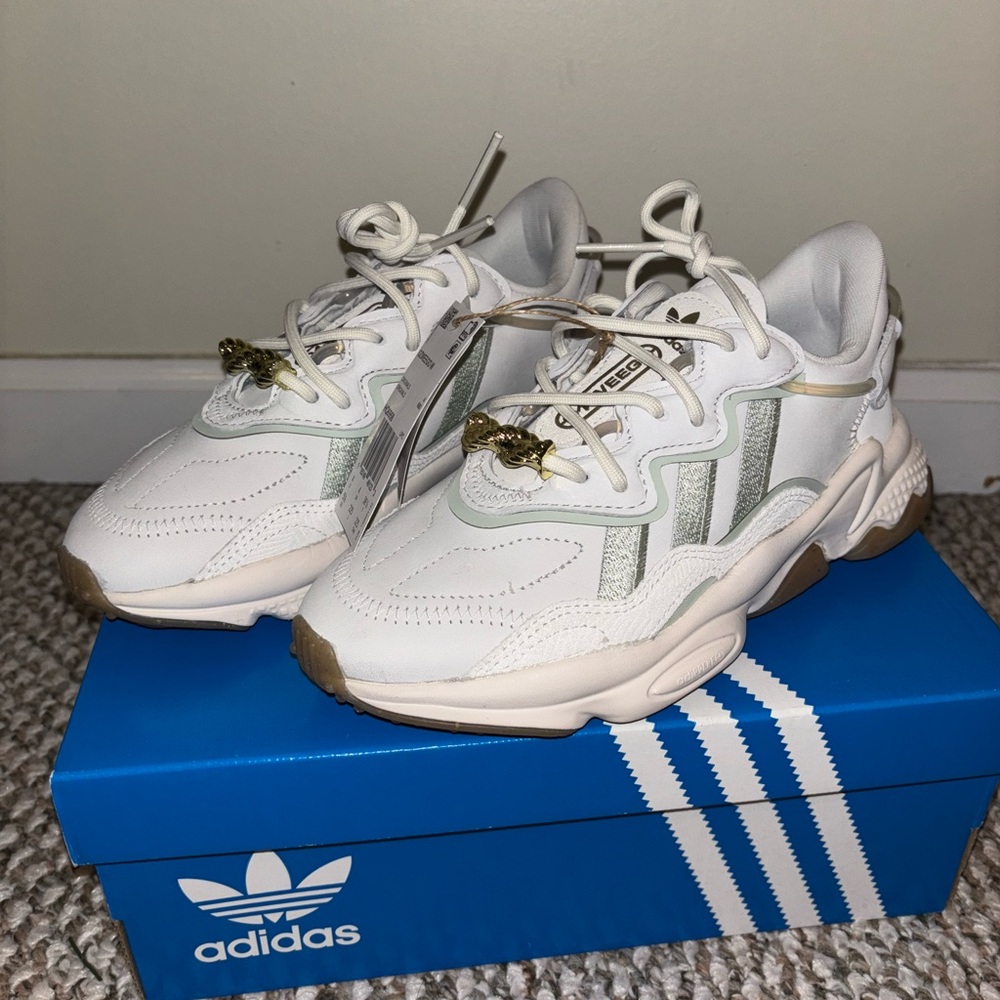 Adidas Cream and White Ozweego Sneakers